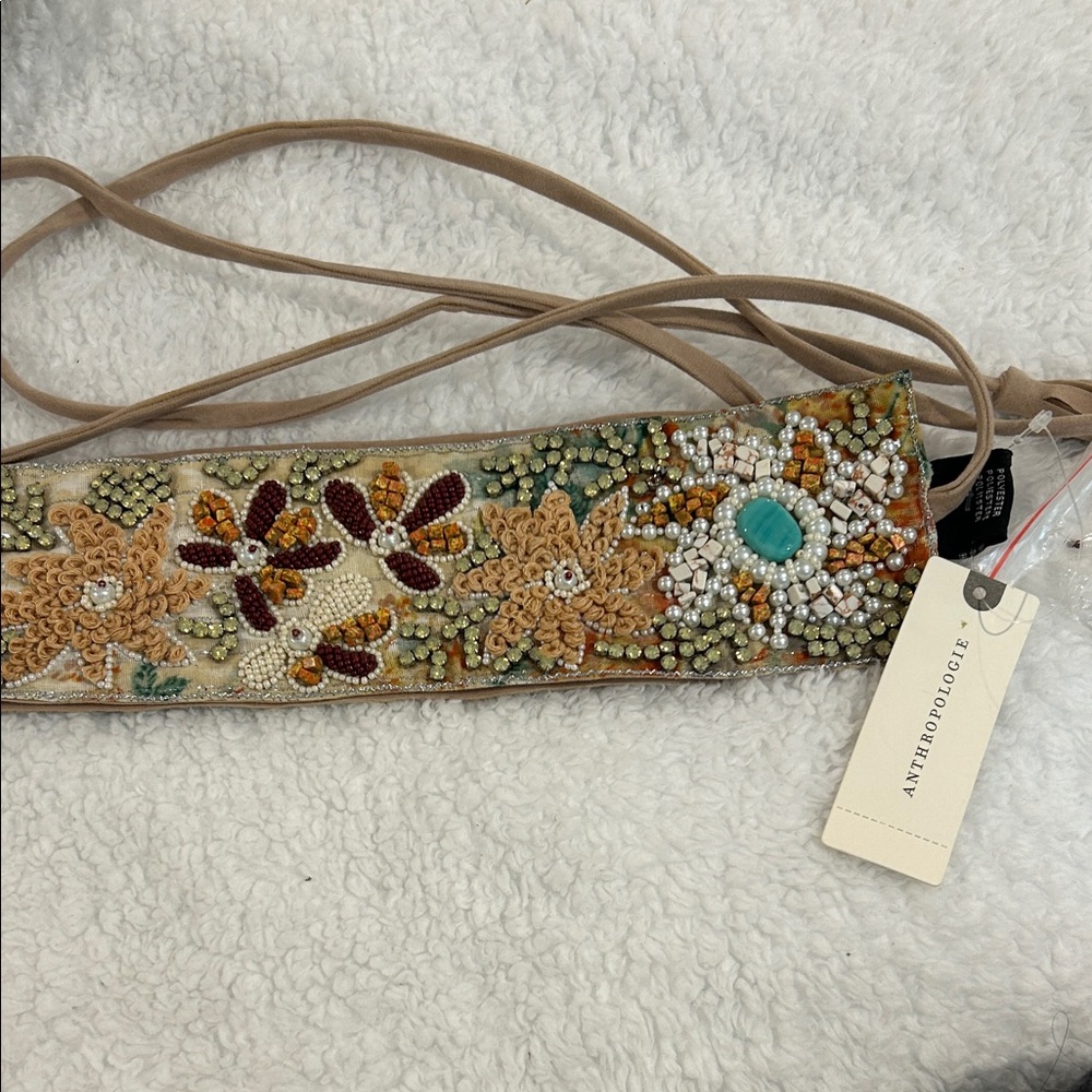 Anthropologie Multicolor Beaded Floral Belt